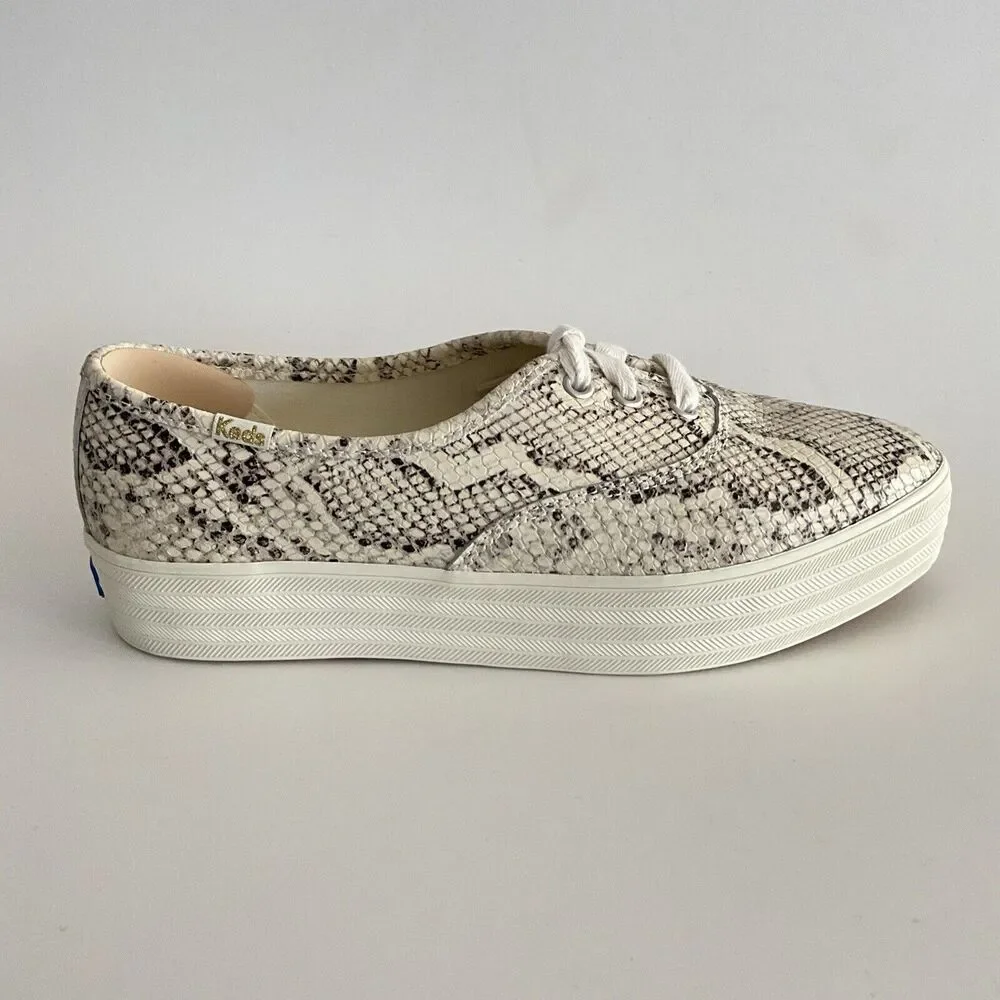 Keds Leather Platform Sneakers Snake Print Point-toe Light Beige 8